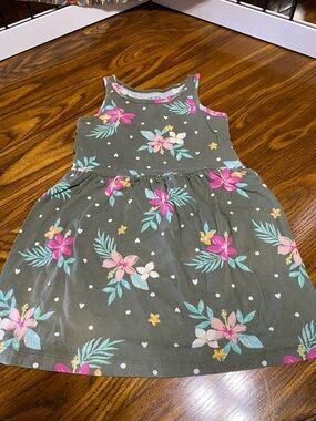 Carter's Olive Green Floral Tank Dress with Pink & Mint Accents